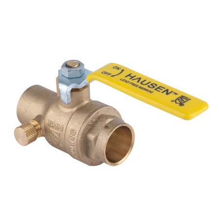 Hausen 3/4 in. SWT x 3/4 in. SWT Premium Brass Full Port Ball Valve with Drain, 10PK HA-BV108-10